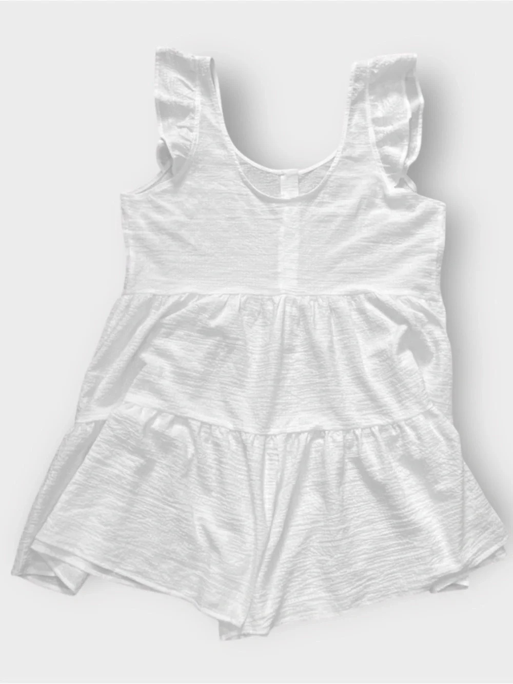 White Gauze Romper Dress Tiered Mini Flutter Sleeve Built In Shorts XL XXL 0X